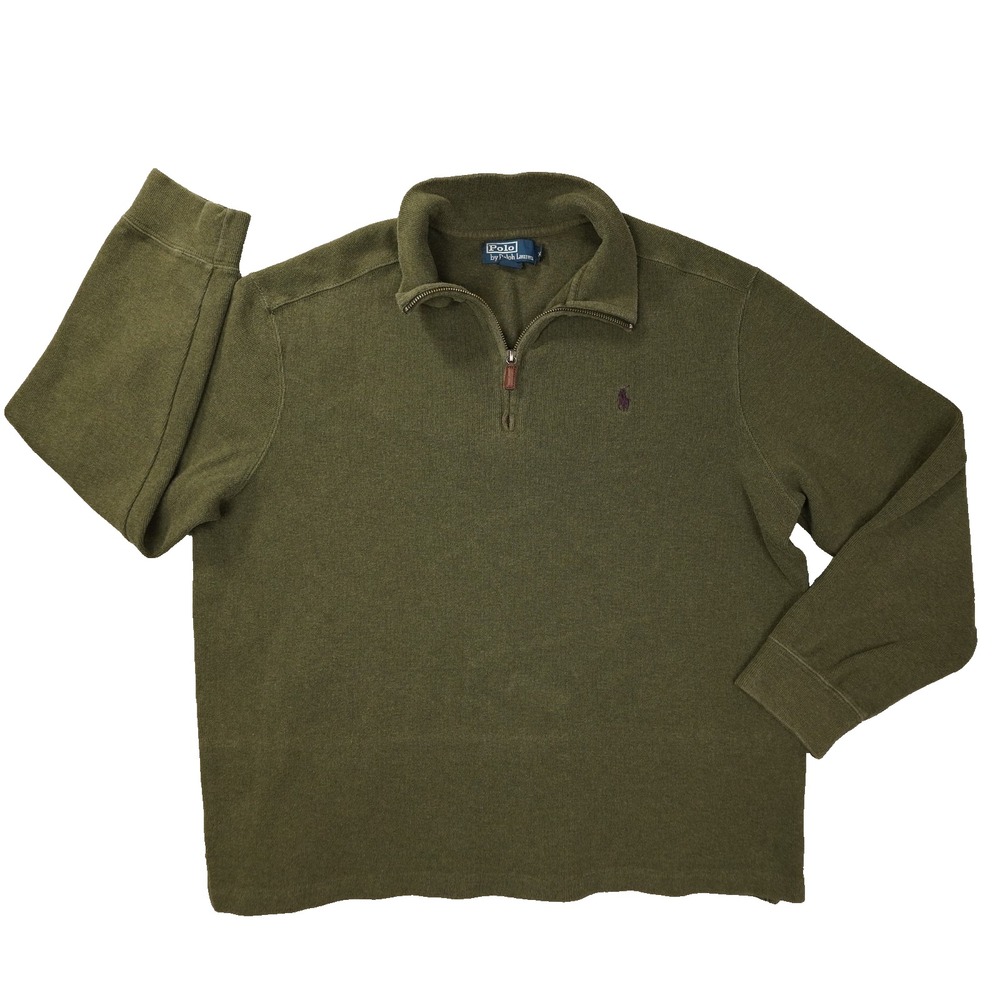 Polo Ralph Lauren Quarter Zip Sweater Men's XL Vintage Olive Green Preppy Cabin